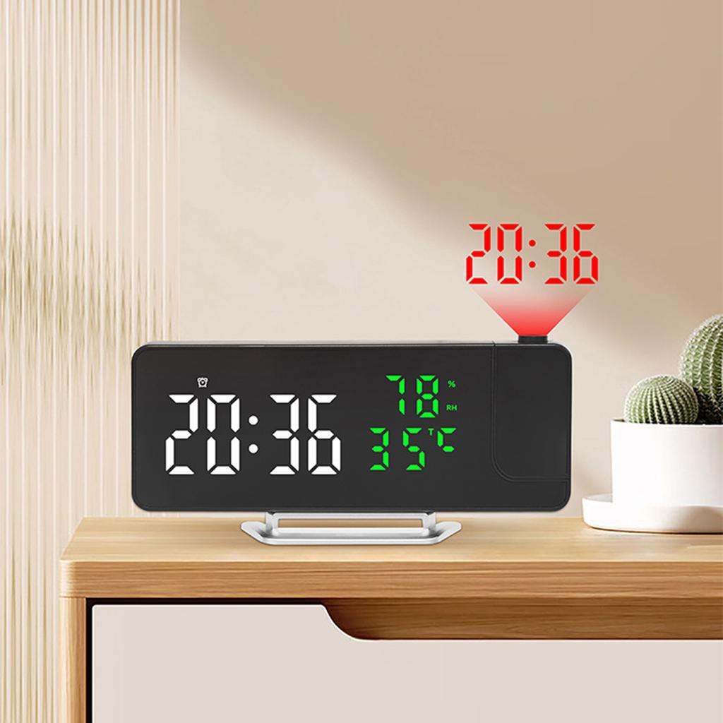 Modern LED Clock with Time Temperature and Humidity Projection for Bedroom Office Dorm Alarm Clock