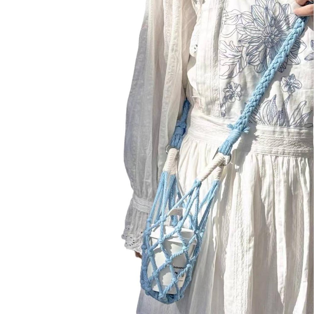 

Cotton Rope Crochet Cup Holder Foldable Hollow Out Cup Sleeve Woven Net Cup Cover Water Bottle синий