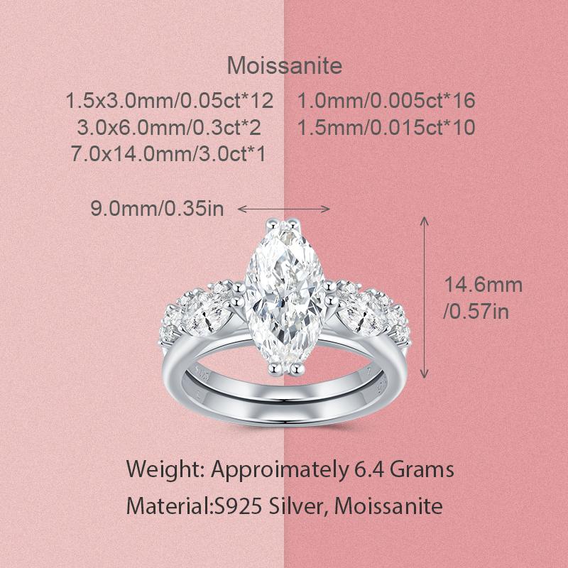 Luxury 3 Carat Marquise Cut VVS1 Moissanite Engagement Ring 925 Sterling Silver Fine Jewelry GRA Certified Wedding Ring
