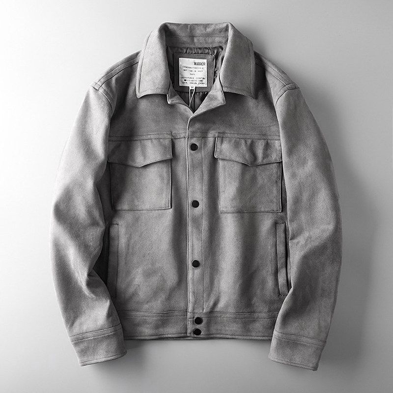 Coat Spring and Autumn Cut-off Label Men s Jacket Suede Dark Gray M