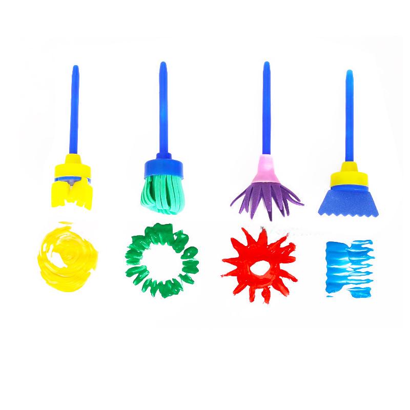 4 Stück Kinder Schwamm Stempel Pinsel DIY Malen Kritzelkunst Fingerabdruck Basteln Waschbare Kleinkind Kunstbedarf Kinder Zeichen- & Malwerkzeuge