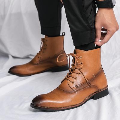 Winter Luxury Designer Ankle Boots Male Black Brown Lace Up Patent Leather British Men High Tops Shoes Zapatos Hombre Footwear