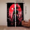 2Pcs Anime Samurai Curtain Cool Japanese Black And Red Art Curtain For Bedroom Asian Chinese Red Sun Curtain For College Dorm