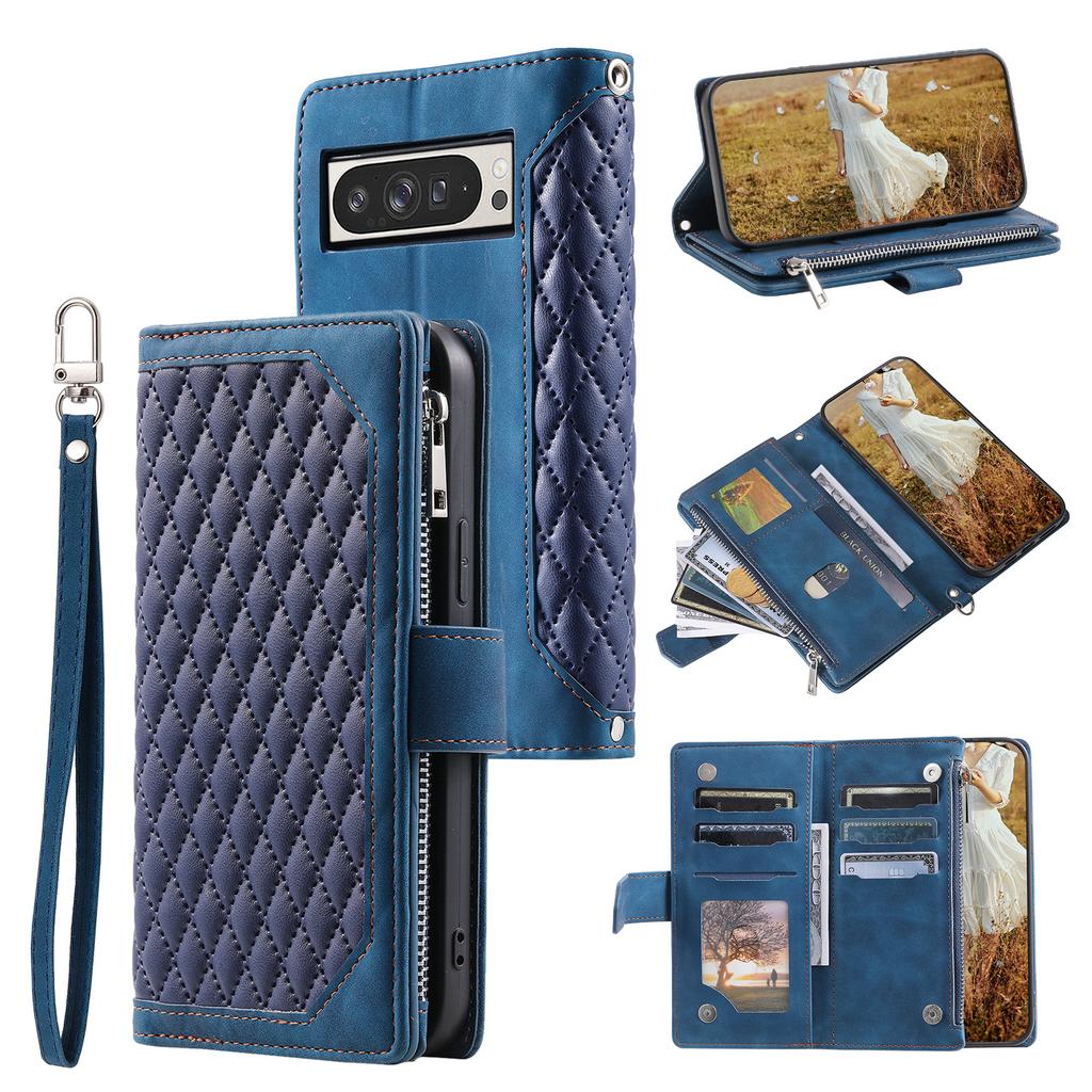 Style 005 For Google Pixel 9 Pro XL Wallet Case Rhombus PU Leather Zipper Phone Cover