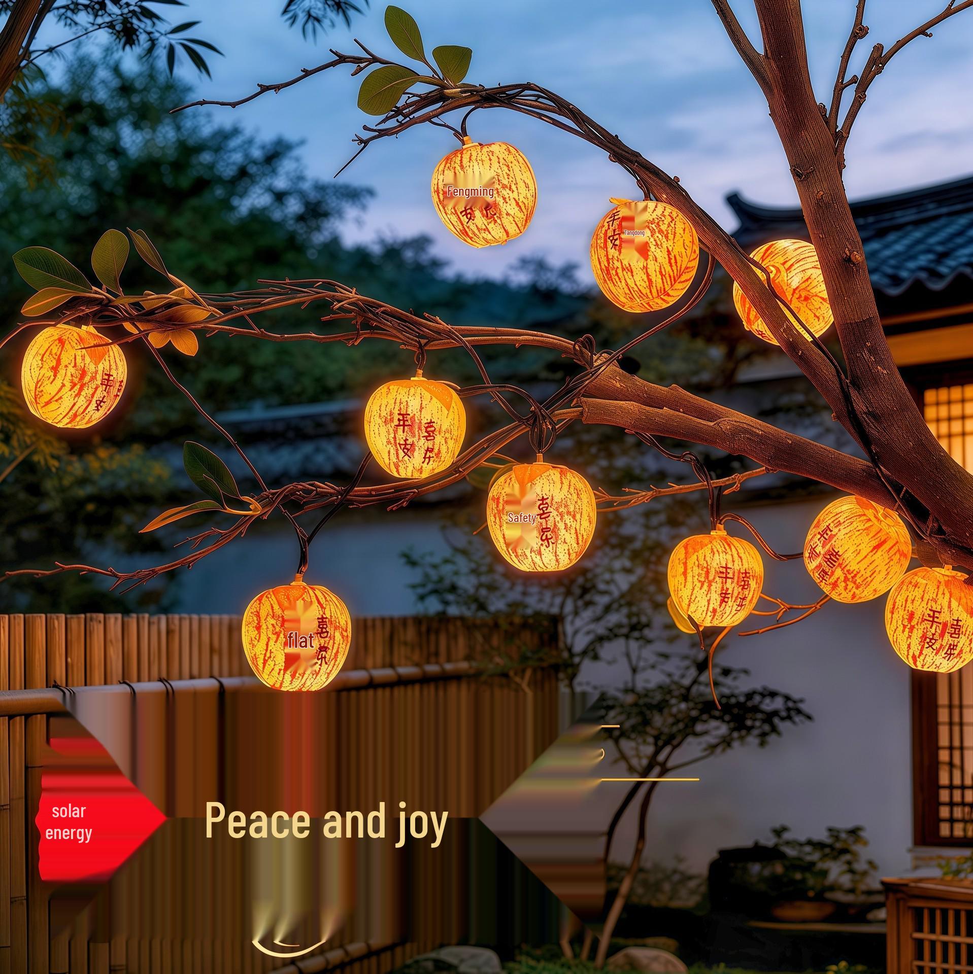 Decorative Solar Calabash Lantern String Lights for New Year Outdoor Courtyard