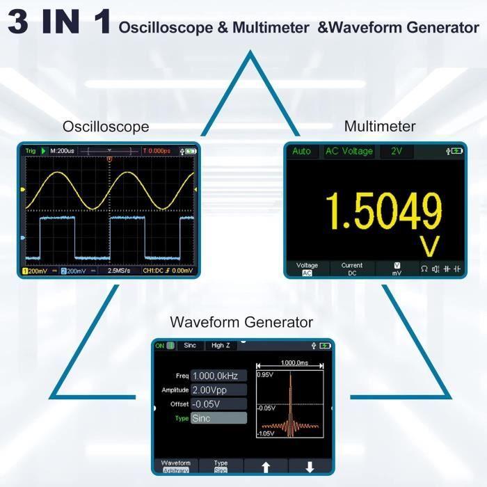 Oscilloscope Multimètre Générateur de Signaux 3 EN 1 HANMATEK HO52S