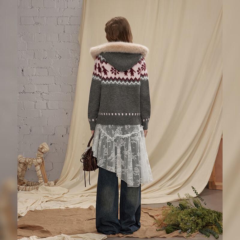 UNIFREE Fair Isle Knit Hooded Cardigan