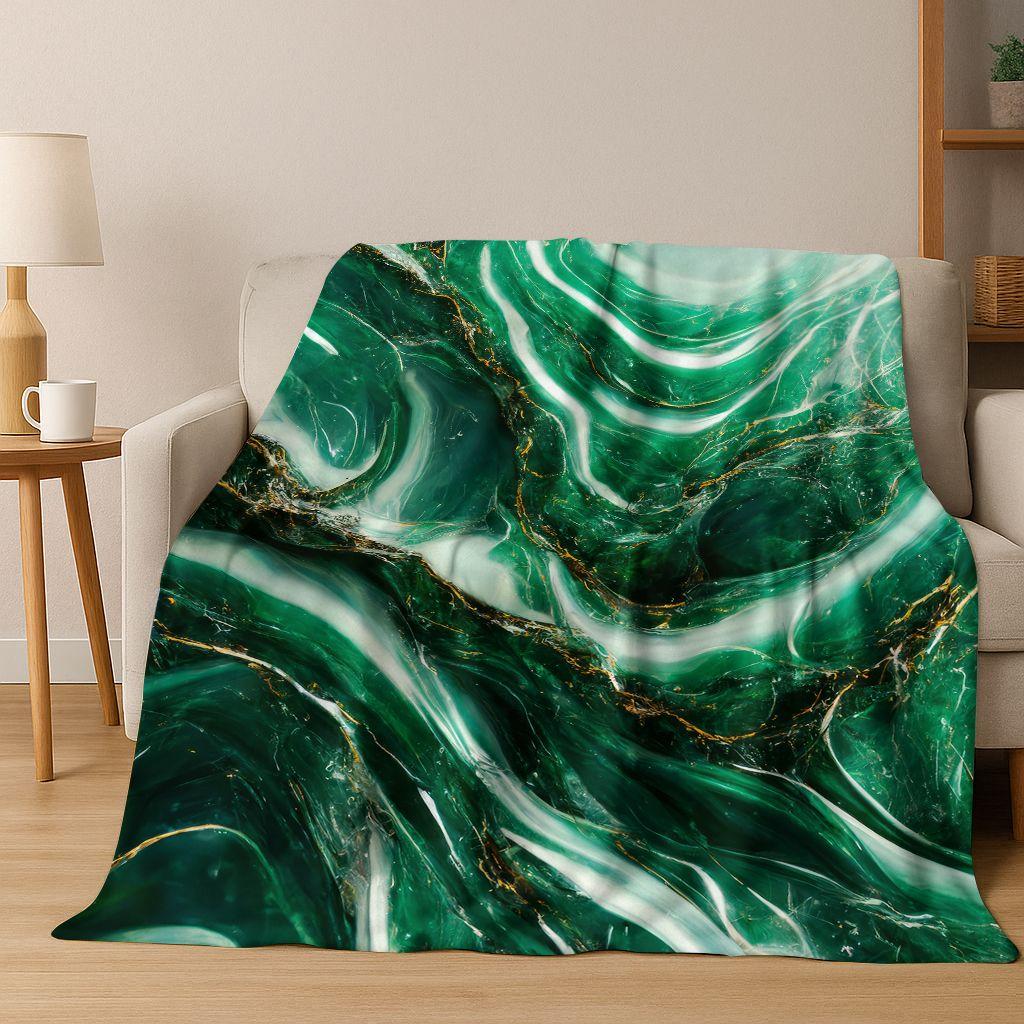 Luxurious Black Green Gold Marble Colorful Stone Texture Art Flannel Blanket,Cozy Soft Throw Blanket for Home Bedroom Bed Sofa