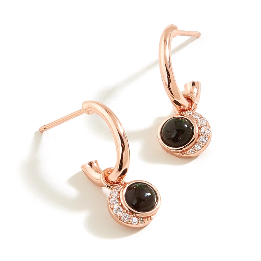 Cute Moon Design Natural Black Opal Round 5mm Gemstone Earrings Rings 925 Sterling Silver for Girls Nice Birthday Gift