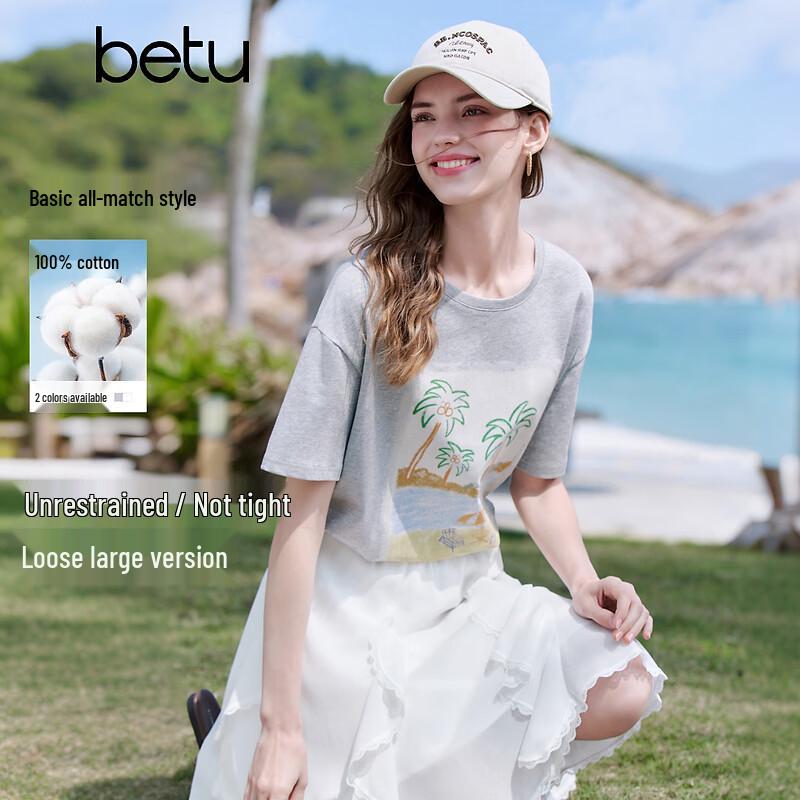 

Betu Women s Resort Style Drop-Shoulder Cotton T-Shirt L