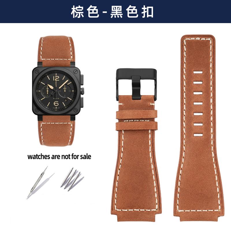 For Bell&Ross Watch Strap BR Men's Watch Belt BR01 BR03 Leather Watchband Bracelet Bell Ross 35X24mm Convex Interface for Men