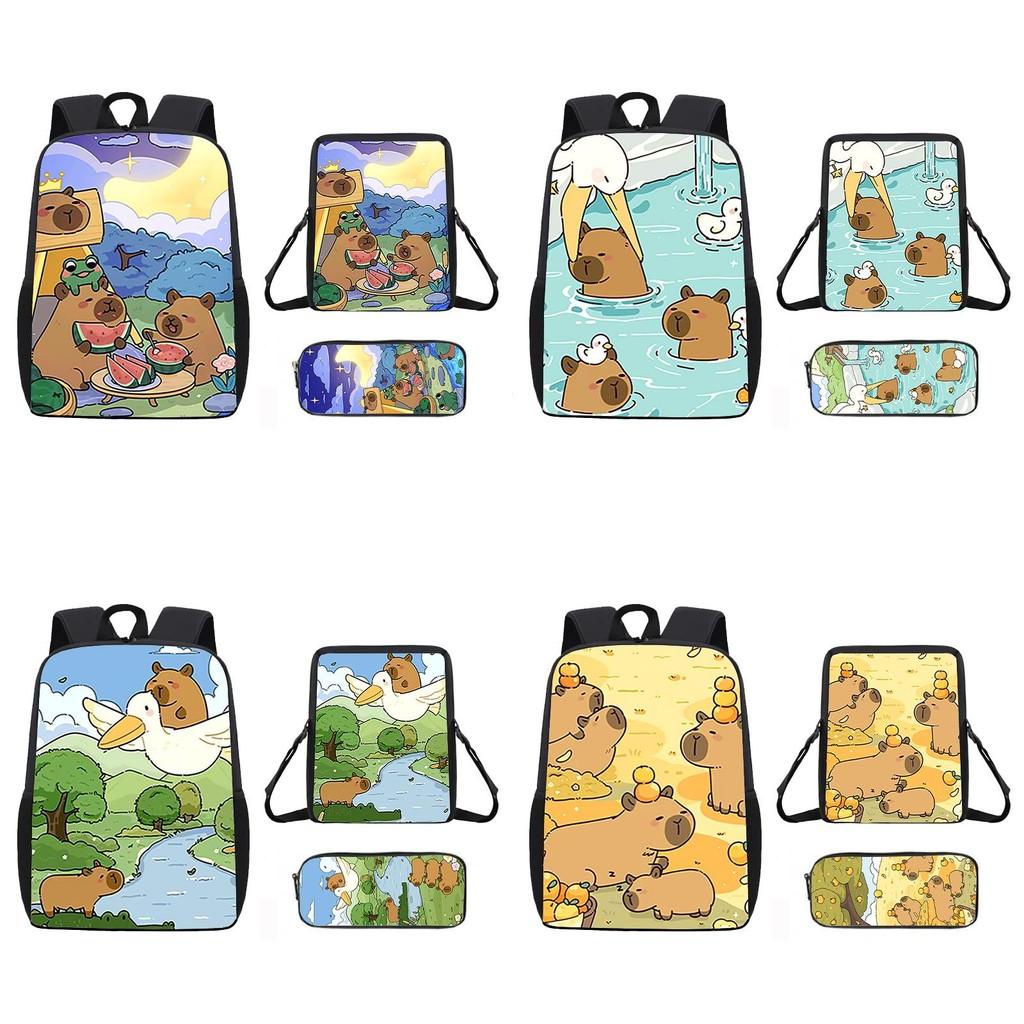 Cartoon Capybara Pattern Backpack Shoulder Bag Pencil Case Three Piece Set