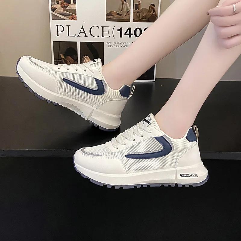 Women Fashion Vulcanize Shoes Female Platform Casual Sneakers Women Flat Mesh Breathable Running Shoes Retro Chunky Sports Shoes