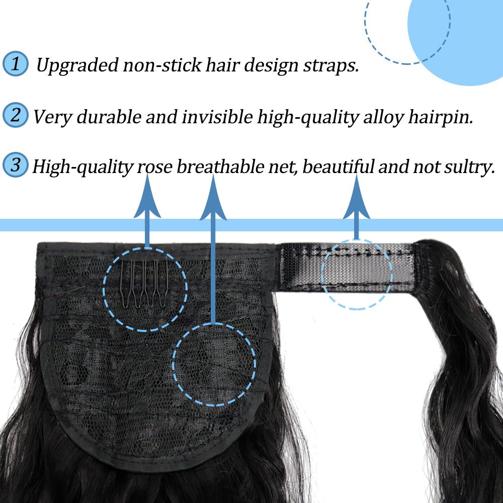 MISS WIG Women Long Wavy Warp Around Ponytail Synthetic Fiber Daily Wear Corn Wave Hair Extension Women Long Wavy Hairpiece