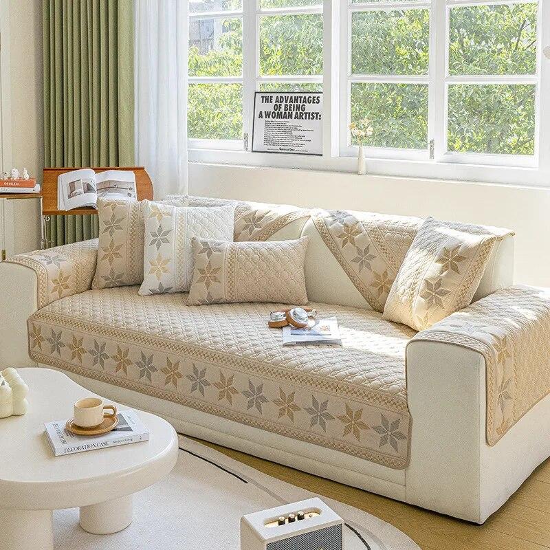 Cotton Sofa Cover Embroidered Non-Slip Cushion Fabric Four Seasons Universal Living Room Sofa Cover Jacquard Cover Cloth Towel