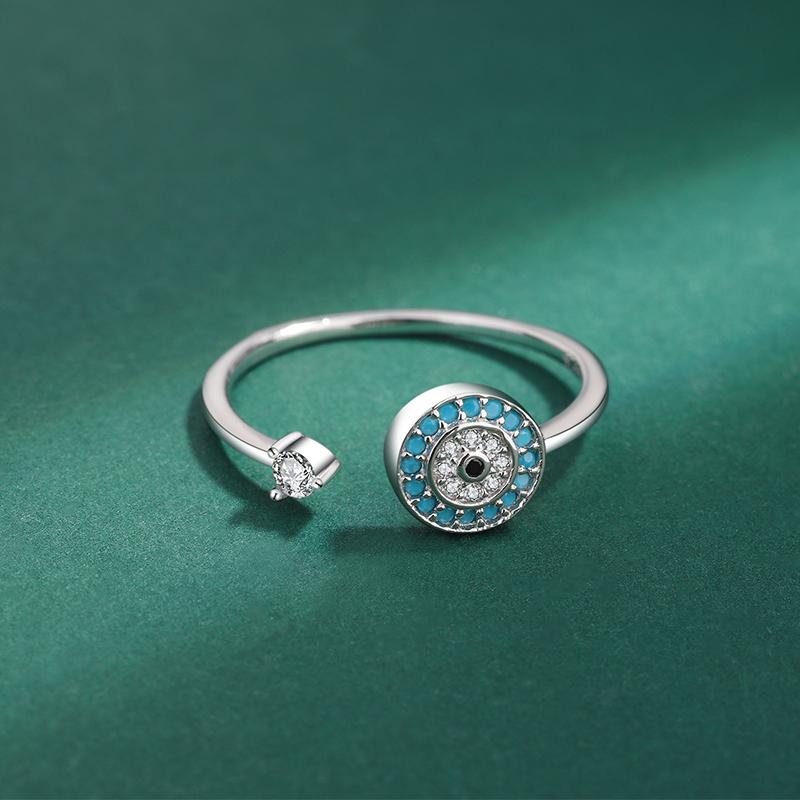 Creative Blue Zircon Sterling Silver Ring Women's Simple Blue Shiny Zircon Eye Shape Bead Sterling Silver Jewelry Party Ring Engagement Bride Ring