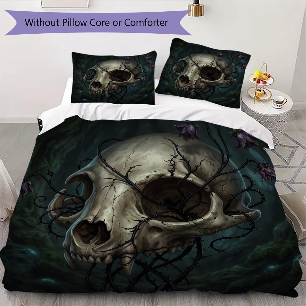 Rose Skull Pattern Bedding uilt Set uilt Cover Pillowcase Home Decoration Birthday Gift (1 * duvet cover + 2 * pillowcase without core)