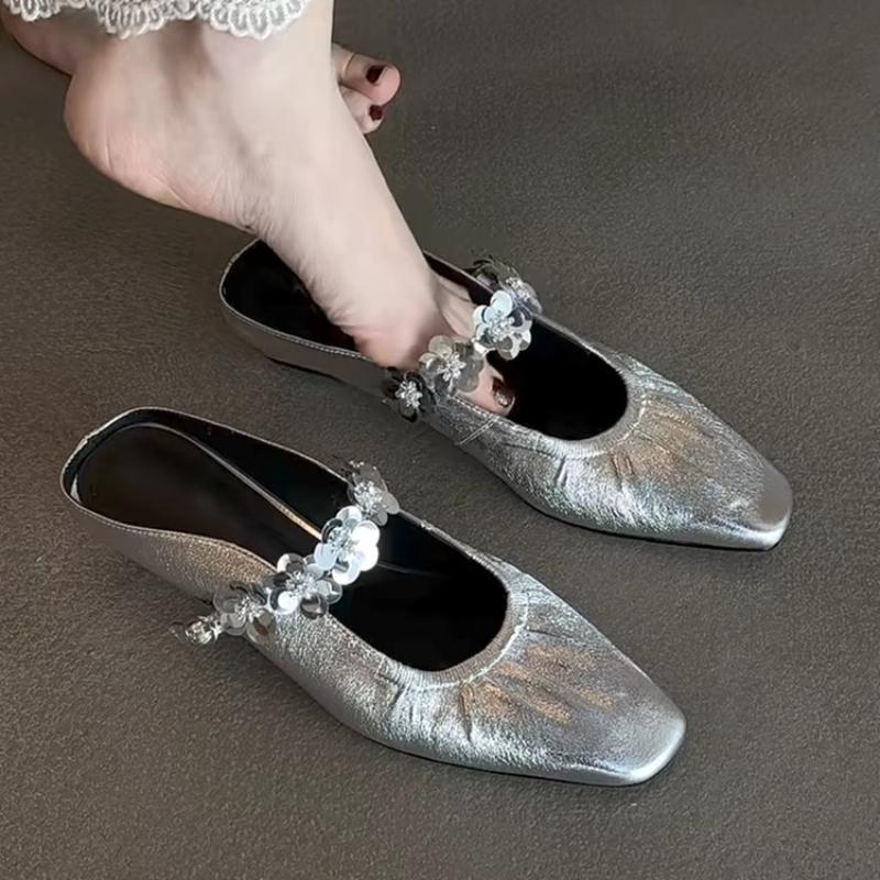 2026 New Women Crystal Mules Flats Slippers Designer Sandals Dress Square-toe Leather Slides Slingback Buckle