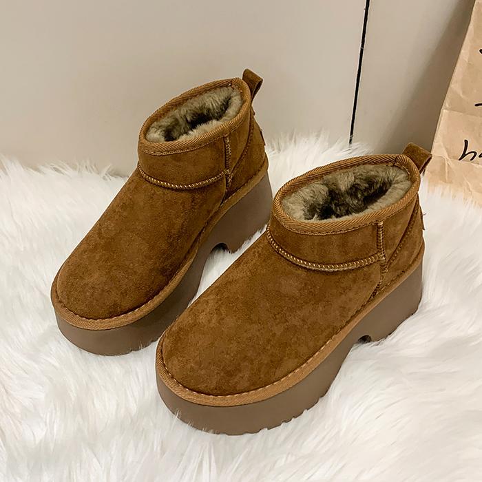 

модные женские меховые ботильоны на платформе, зимние замшевые плюшевые хлопковые туфли, брендовые туфли на высоком каблуке для женщин 2025 года, повседневные ботинки Mujer 40 малиновый
