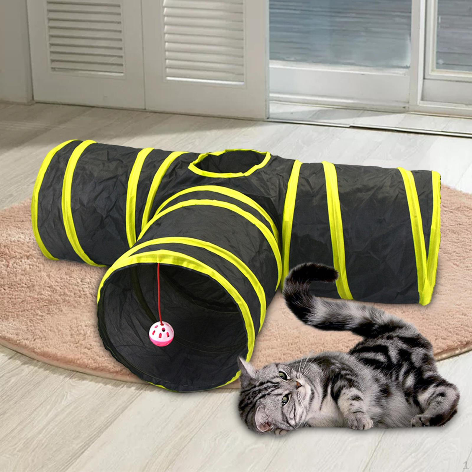 3 Way Cat Tunnel Tube Play Tent Tunnels with Toy Collapsible Cats Interactive Pet Crawl for