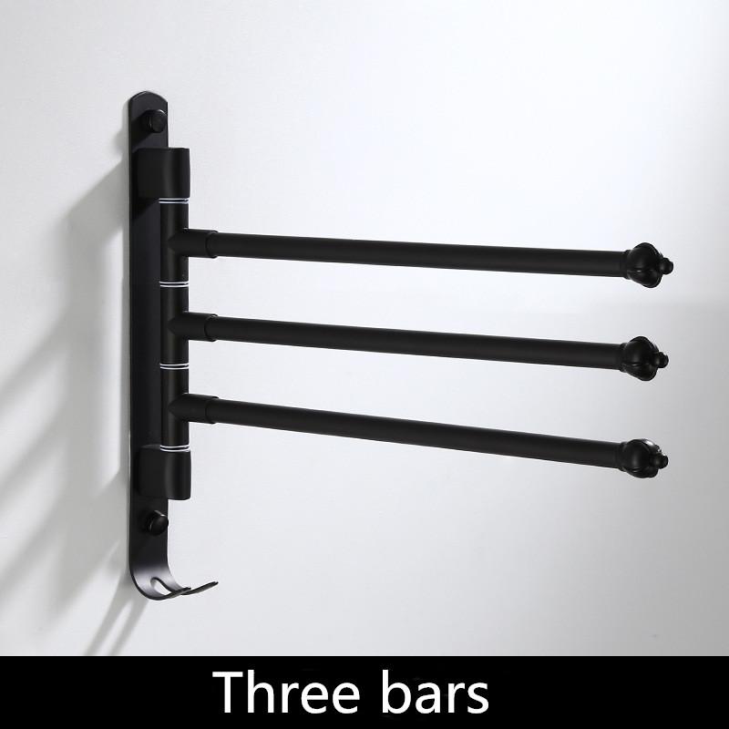 2-4 Swivel Towel Bars Wall Mounted Aluminum Black Bathroom Towel Rail Rack With Hooks Bathroom Towel Holder Fodable Towel Hanger