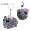 Sad Hamster Plush Keychain Sound Handmade Crochet Doll Keyring with Bow Emotional Charm Hanging Ornament Wallet Backpack Car Keys Accessory