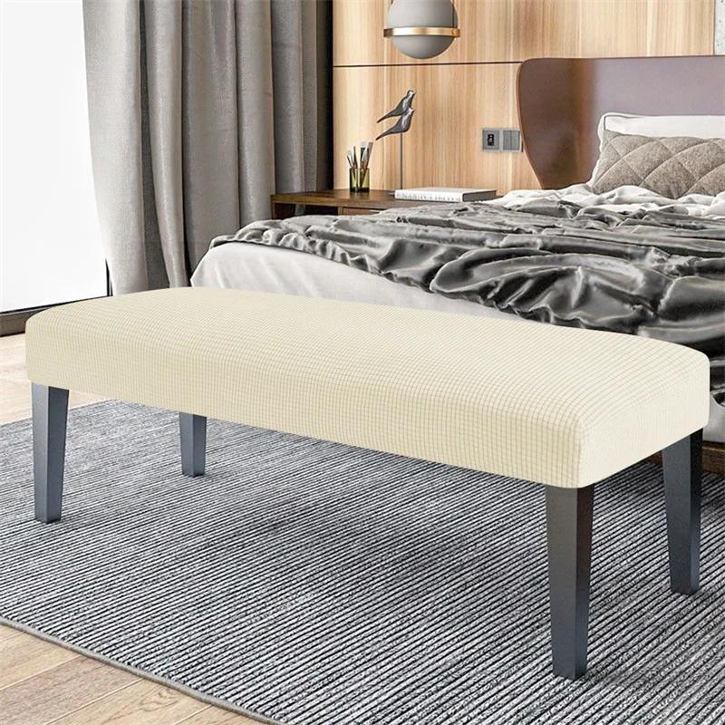 Polar Fleece Long Bench Cover Stretch Piano Stool Slipcovers Rectangle Bench Dust Covers for Bedroom Living Room Home Decor