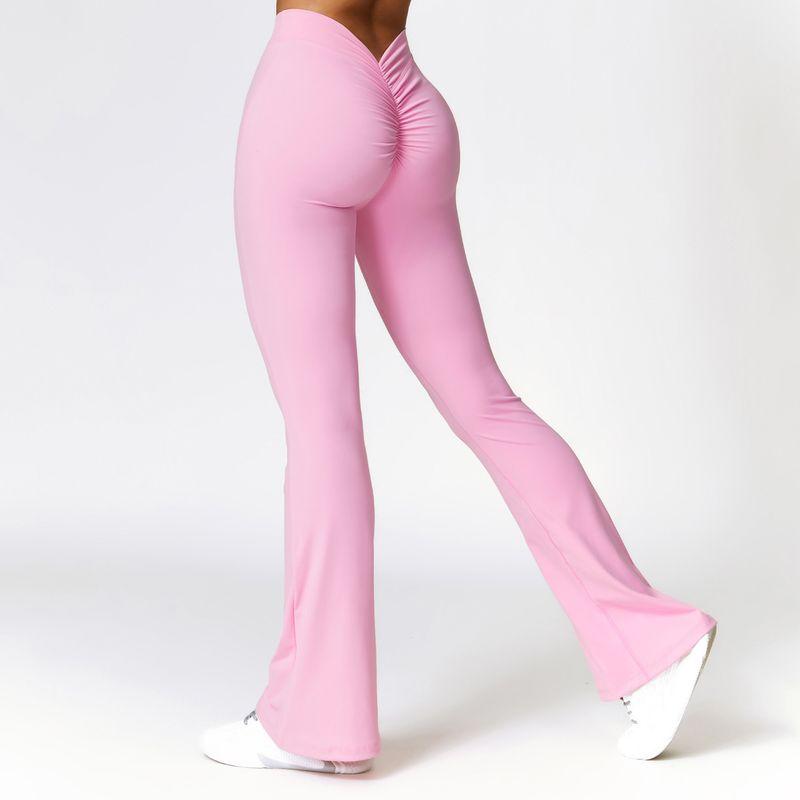 

Yoga Hip Lifting Wide Leg Bootcut Trousers High Waist Sexy Peach Pink L