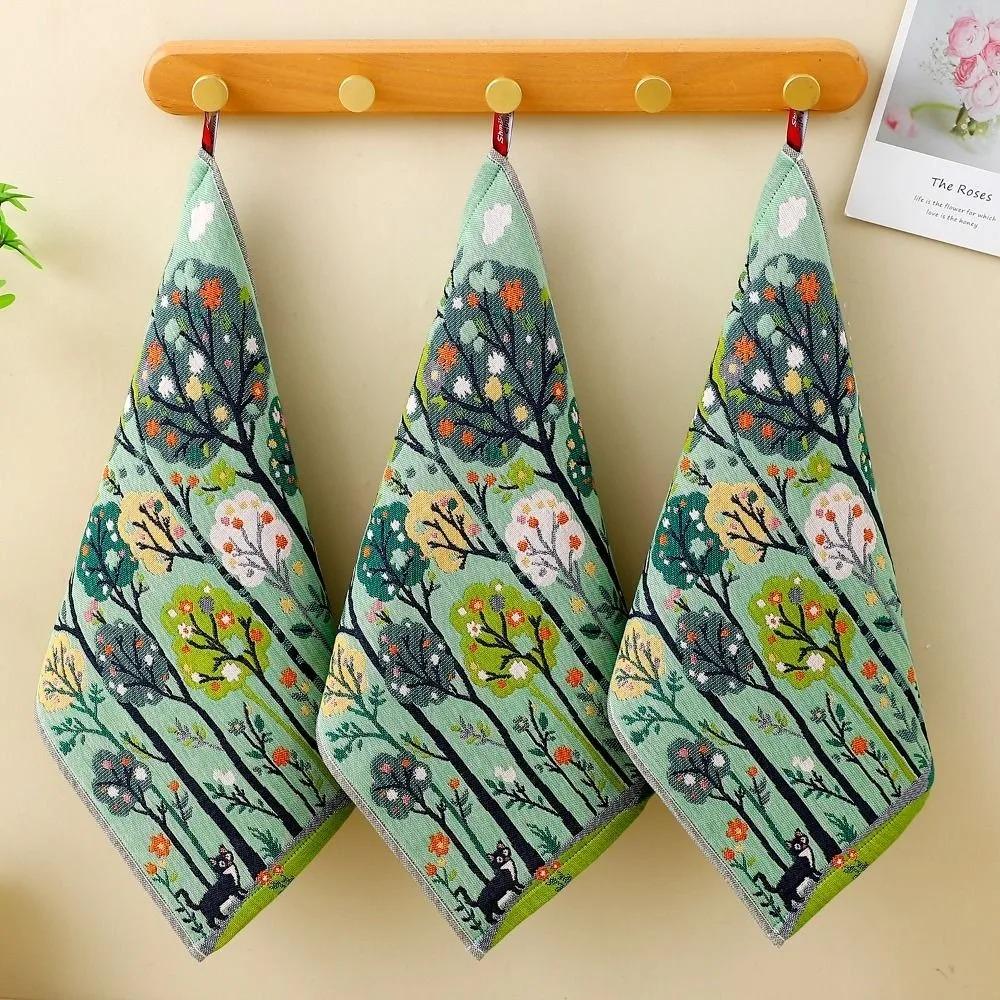 4pcs 4 Layer Cotton Gauze Forest Pattern Face Towel Quick Dry Tea Towel Kitchen Towel  Restaurant