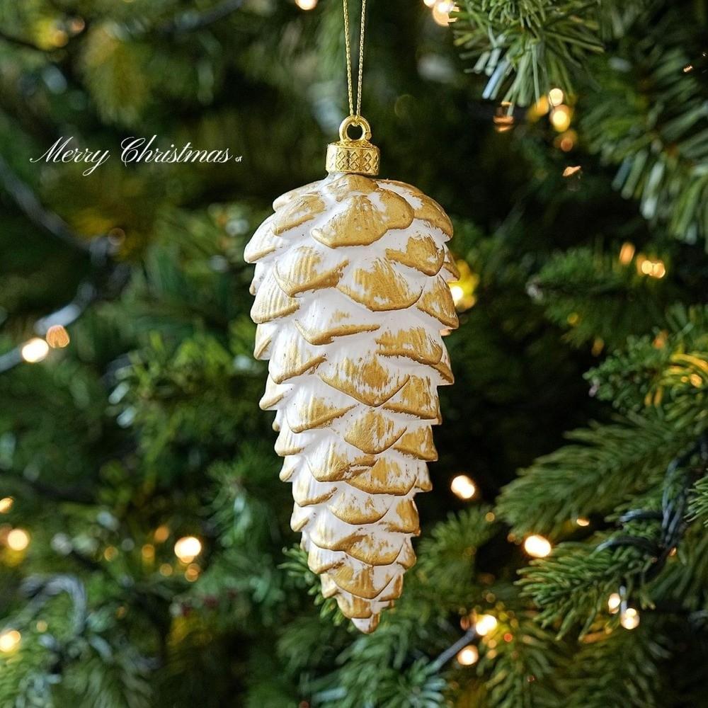Frosted Look Pine Cone Ornament Metallic Tone Xmas Hanging Decoration  Seasonal Arrangement