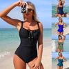 2026 New European and American One-piece Swimsuit Women's Solid Color Sexy Sports Bikini Swimsuit Spot