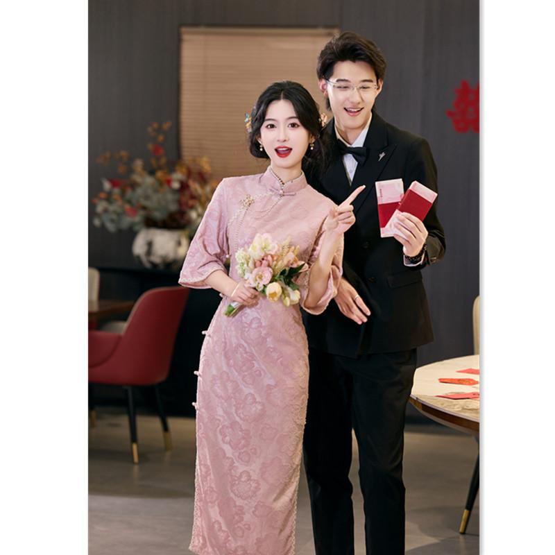 Lace jacquard young cheongsam autumn new slim-fitting elegant Republic of China style daily wearable cheongsam