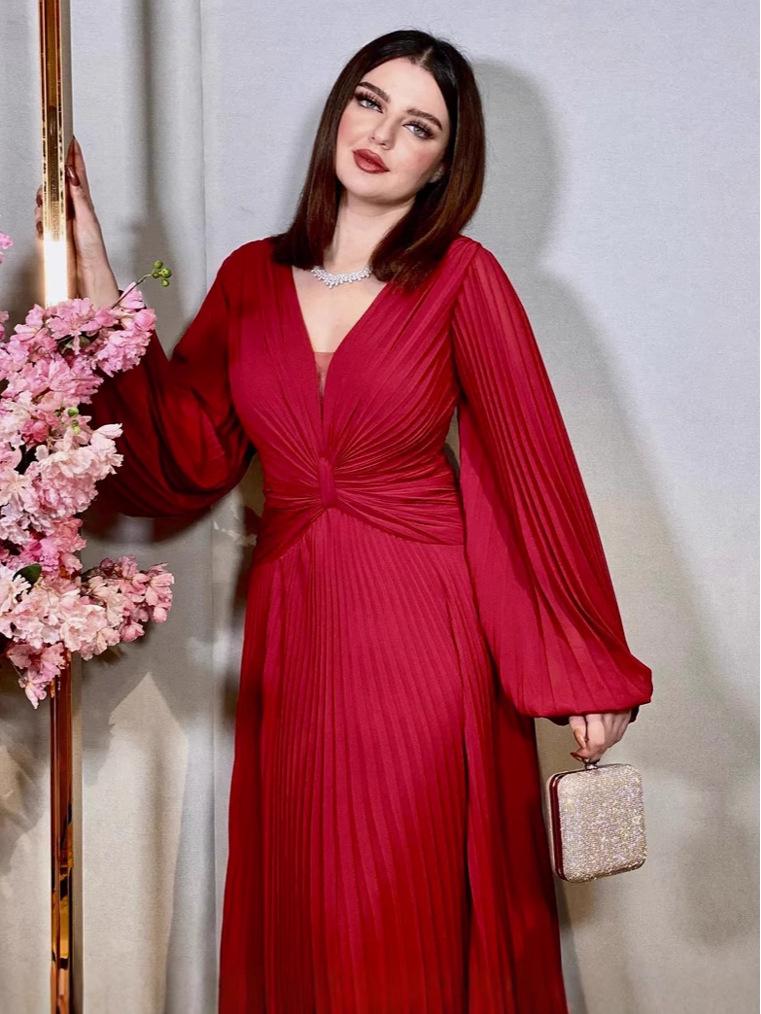 

Элегантное плиссированное шифоновое платье с V-образным вырезом для банкетов и вечеринок Small