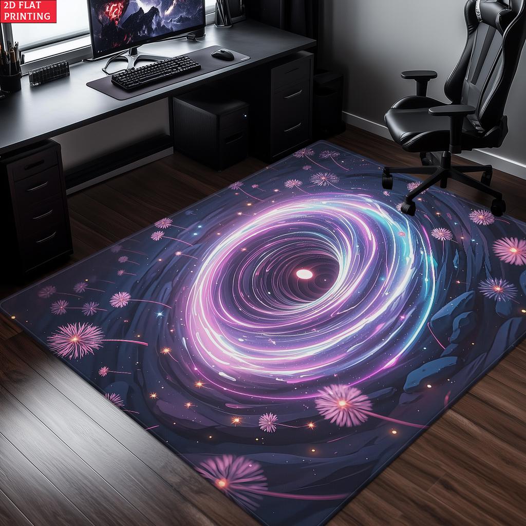 Aesthetic Dandelion Black Hole Area Rug, Purple Neon Galaxy Carpet for Living Room, Non-slip Space Floor Mat for Bedroom Decor