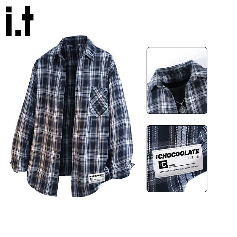 Men's Japanese Style Plaid Long-Sleeve Shirt
