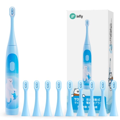 infly T04B Electric Toothbrush, 9-Piece Replacement Brush Set, Sonic Vibrating Toothbrush for Kids, Professionally Designed for Children, IPX7 Waterpr