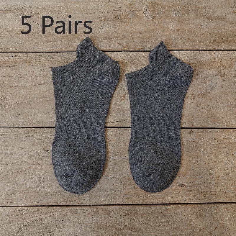 5 Pairs of Men's Short Socks, Pure Cotton, Men's Raised Ears, Breathable, Odorless, Short Top, Low Top, Light Mouth, Solid Color Boat Socks, Trendy