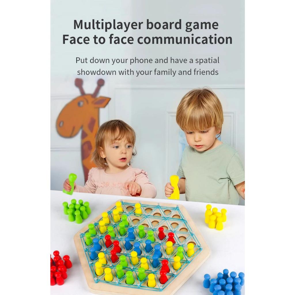 Kid Chain Triangle Chess Social Board Game Battle Chess Game Wooden Toy for Parent-Phild Interaction Family Party Logic Thinking