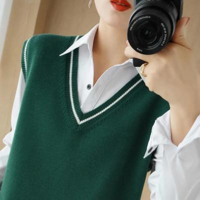 Pullover Weste V-Ausschnitt farblich passende Strickweste für Damen Frühling und Herbst College ärmellose Weste Pullover locker