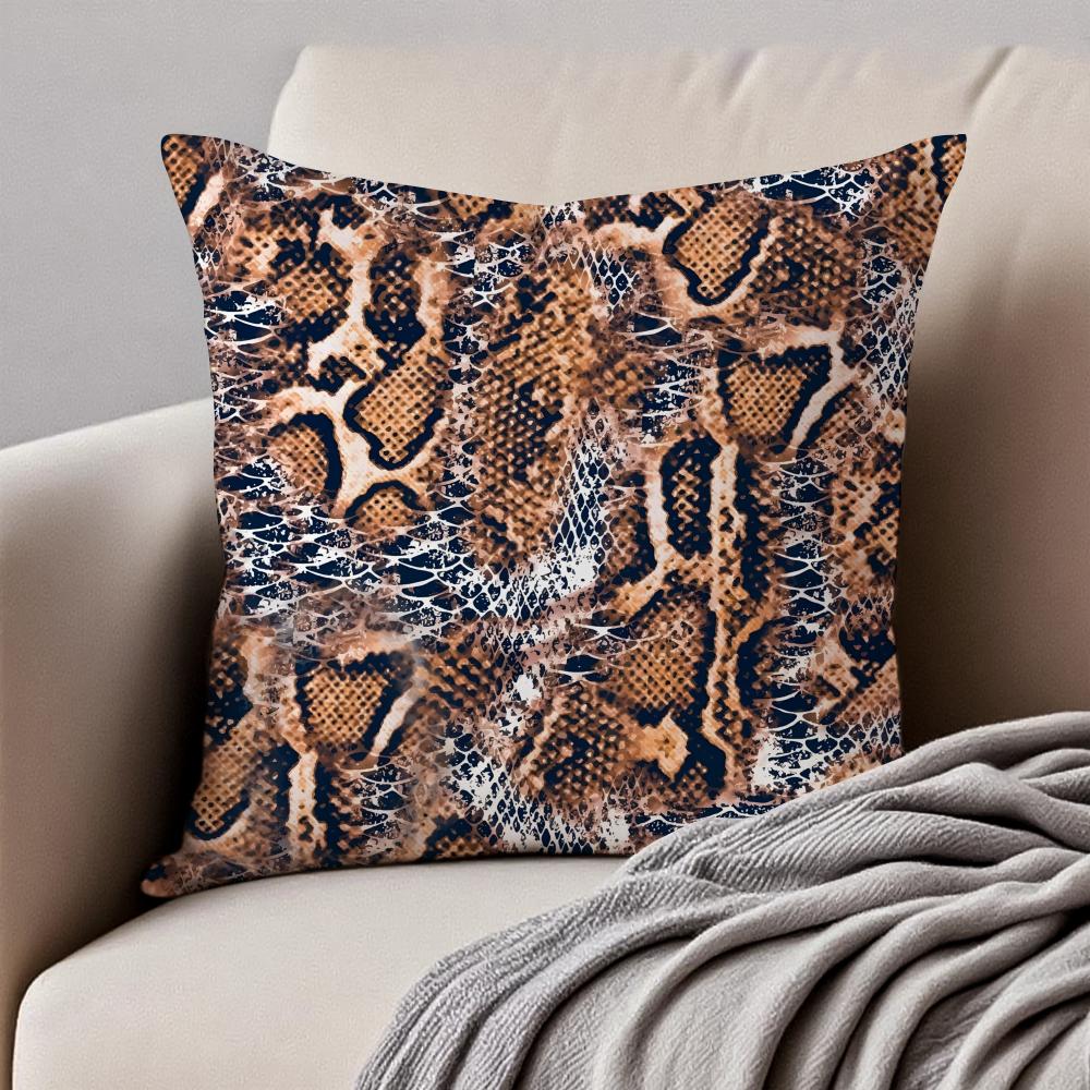 Trendy Snake Print Fashion Design Art Cushion Cover Pillowcase Antidustmite Invisible Zipper Short Plush Sofa Cushion