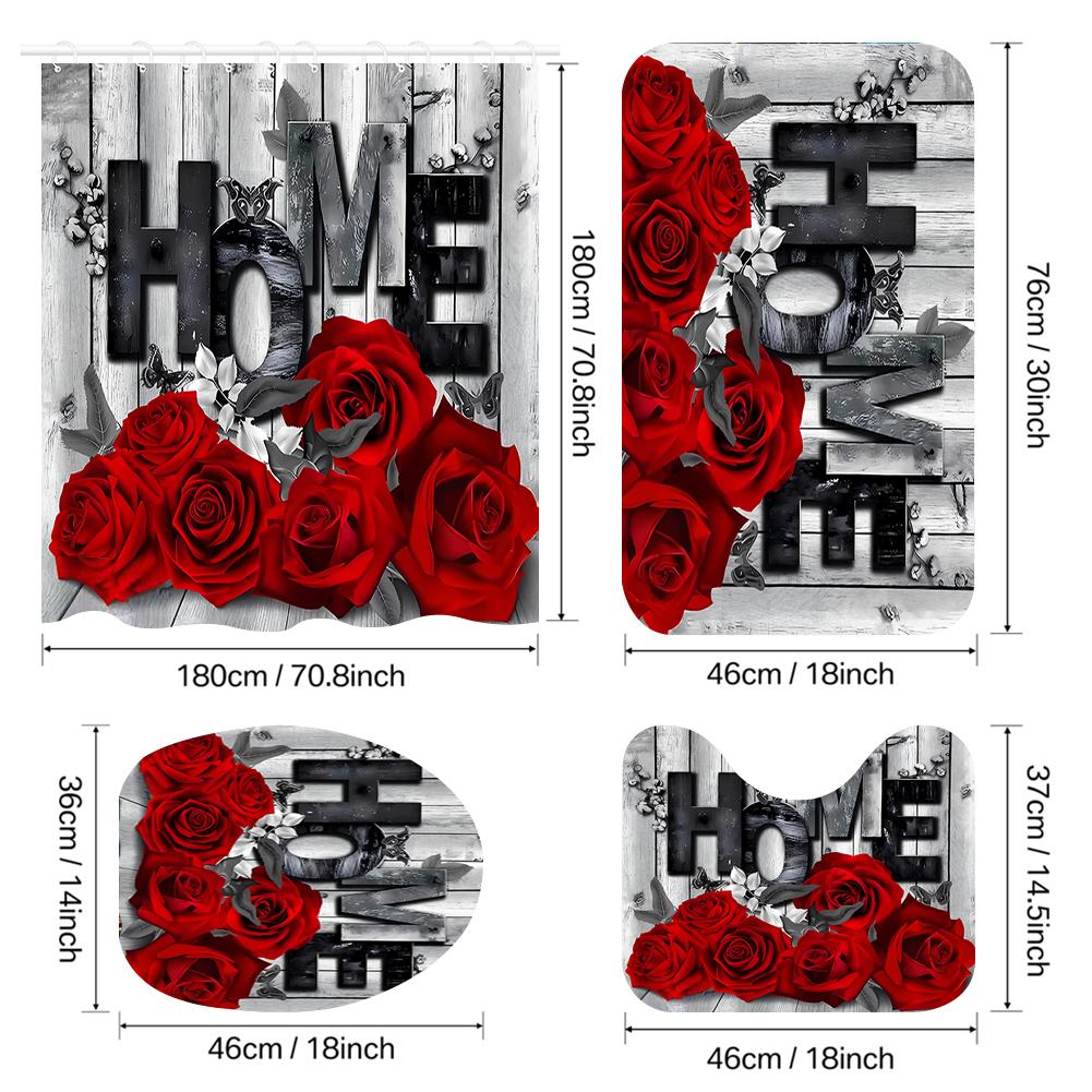 4-Piece Set 3D Printed 180x180cm Waterproof Shower Curtain With Hooks Bathroom Floor Mat U-Shaped Mat Toilet Cover Mat For Home