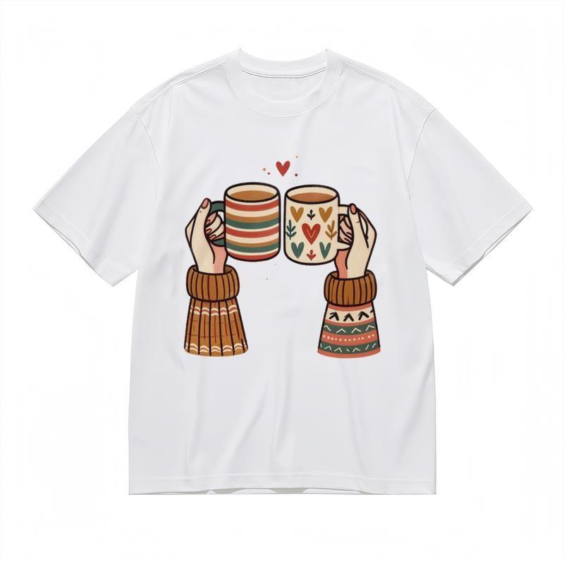 

Men s Classic T-Shirt Red Heart Decoration Cups With Cartoon Hands Graphic Tee 4XL