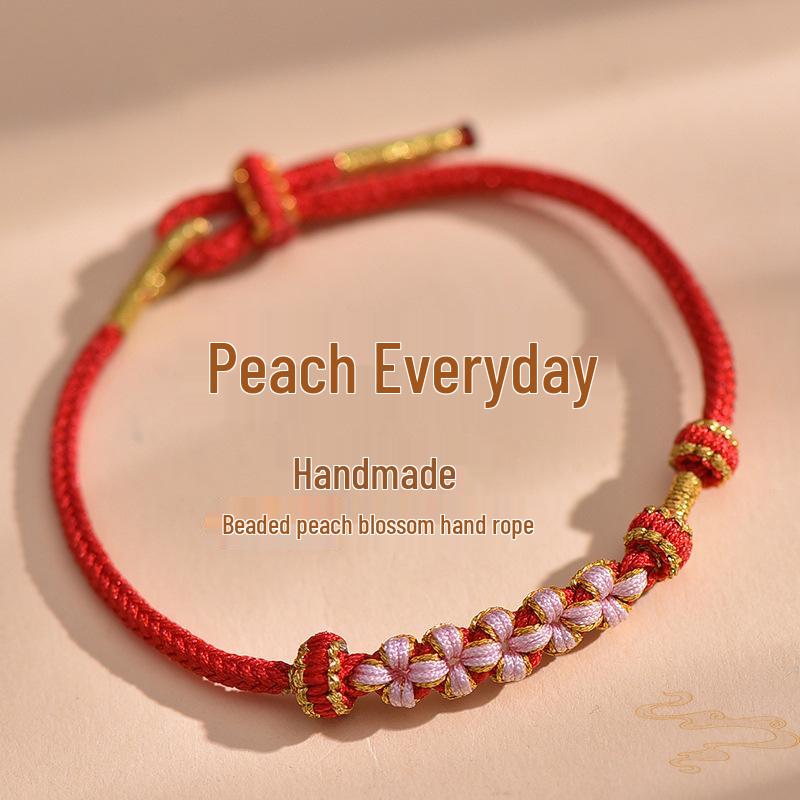 

Unisex Peach Blossom Knot Bracelet with Gold Bead Option, Inspired by Xiaohongshu Style.