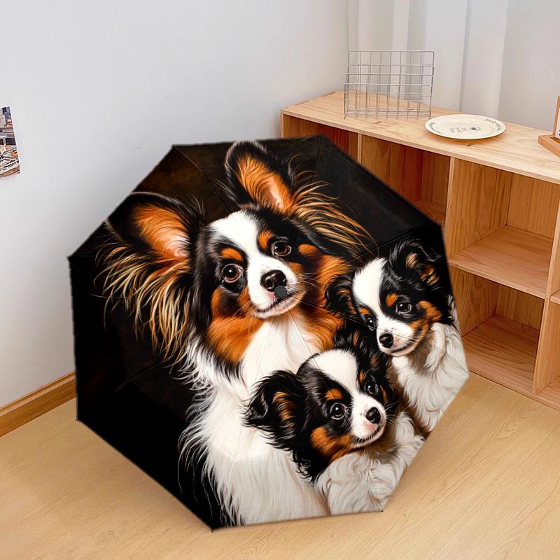 1 Pezzo Ombrello Pieghevole Automatico - Fantasia Cane Papillon, Design Portatile e Pieghevole con 8 Stecche, Regali di Natale per Compleanno
