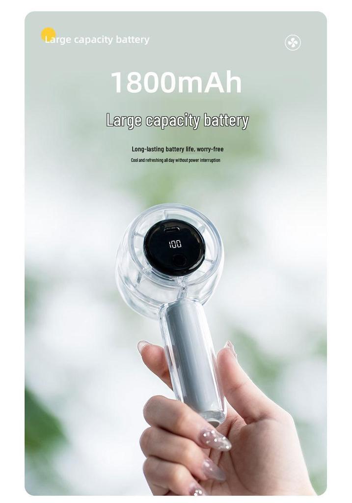 Mini Transparenter LED-Bildschirm Wiederaufladbarer Handlicher Elektrischer Ventilator - Tragbar, Hohe Geschwindigkeit, Für den Außenbereich