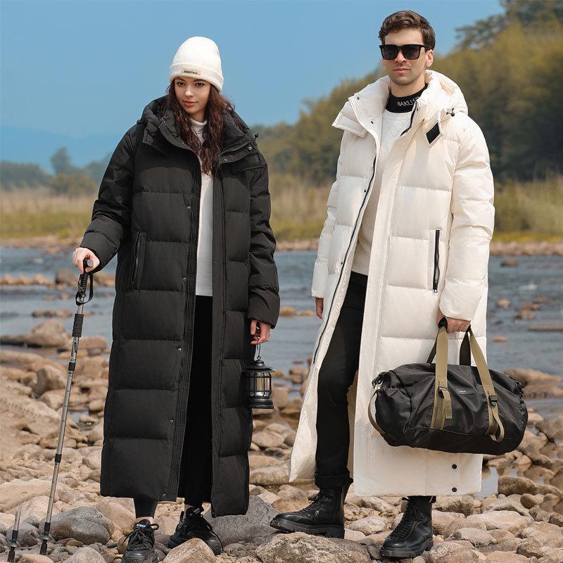 Unisex Long Ankle-Length Goose Down Jacket - Casual Loose Korean Style for Autumn/Winter