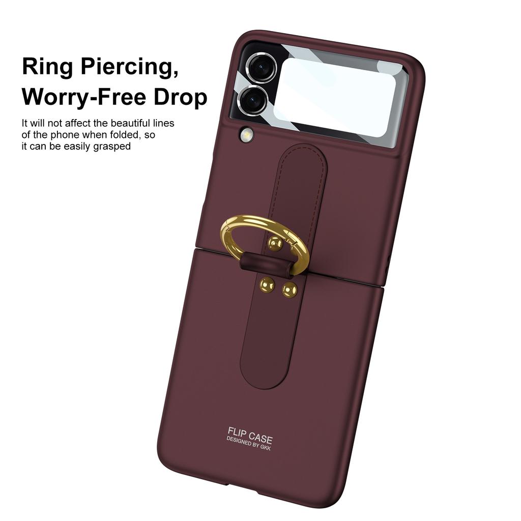 Pre Samsung Galaxy Z Flip 4 3 Puzdro Luxusné ultra-tenká pokožka-Pocitový krúžok Držiak šošovky Fólia odolná proti nárazom Pevný zadný kryt