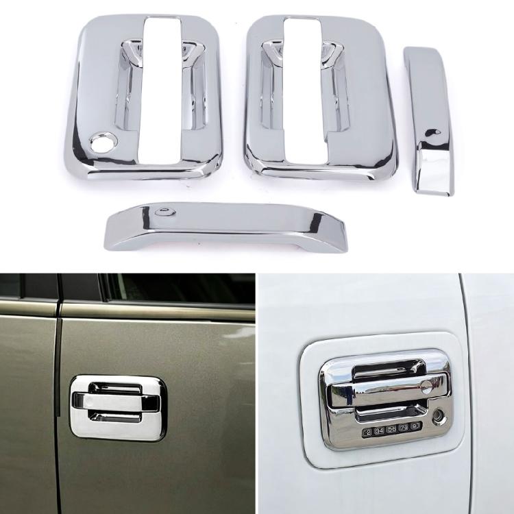Silver Look Exterior Handle Trim Set, 4 Piece ABS Door Handle Covers for 2004-2014 Truck Door Area Update Daily