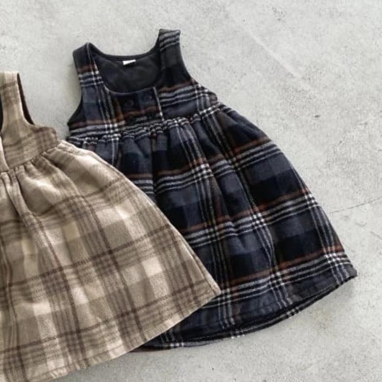 

Girls Plaid Wool Lined Vest Dress - Autumn/Winter Academy Style Strap Dress 73 cm