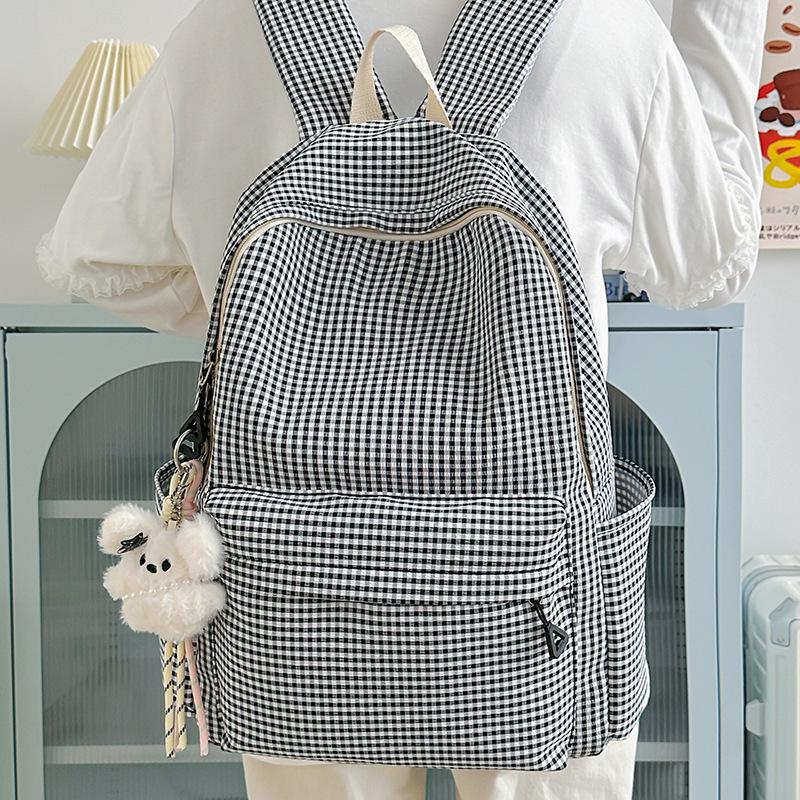 Going Out Schoolbag Female College Student Fashion Autumn And Winter Cute High-Value Plaid Back Junior High School Backpack